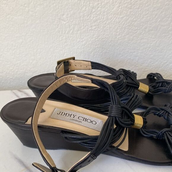 Jimmy Choo Black buckle ankle strap wedge sandals - Picture 4 of 10